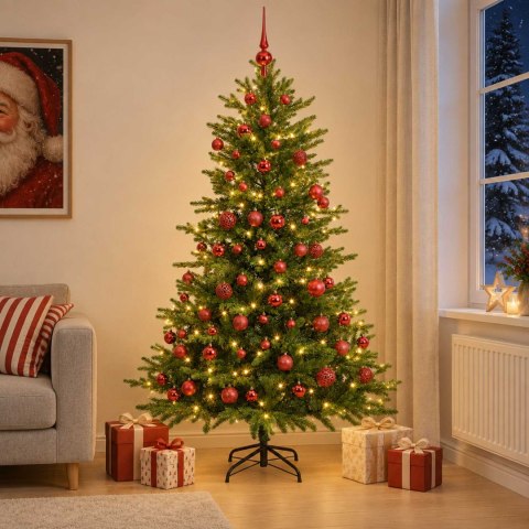 VidaXL Sztuczna choinka z bombką 210 cm 300 LED Ciepła biel