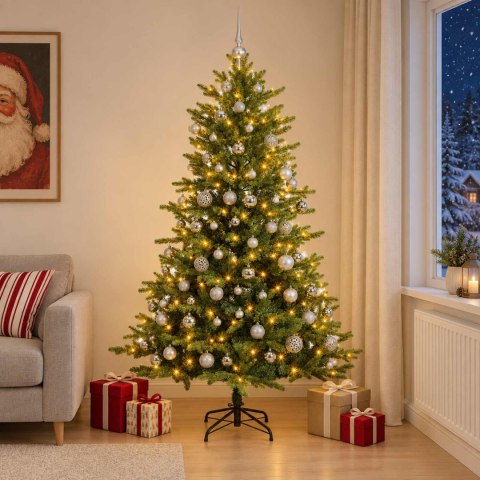 VidaXL Sztuczna choinka z bombką 210 cm 300 LED Ciepła biel
