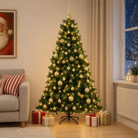 VidaXL Sztuczna choinka z bombką 210 cm 300 LED Ciepła biel