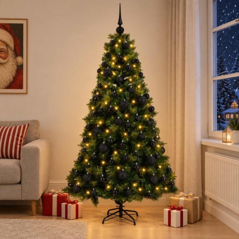 VidaXL Sztuczna choinka z bombką 210 cm 300 LED Ciepła biel