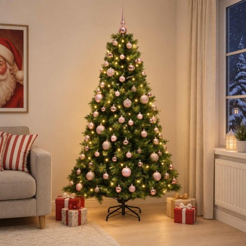 VidaXL Sztuczna choinka z bombką 210 cm 300 LED Ciepła biel