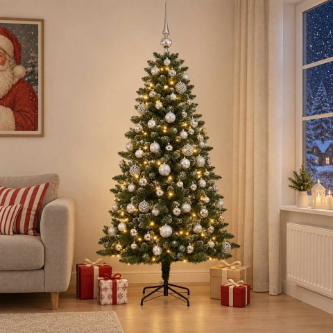 VidaXL Sztuczna choinka z bombkami 210 cm 300 LED Ciepła biel