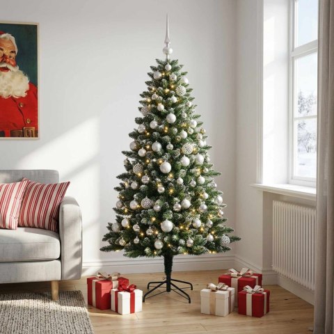 VidaXL Sztuczna choinka z bombkami 210 cm 300 LED Ciepła biel