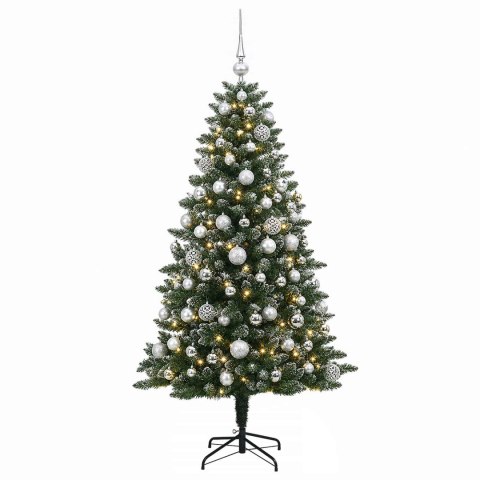 VidaXL Sztuczna choinka z bombkami 210 cm 300 LED Ciepła biel