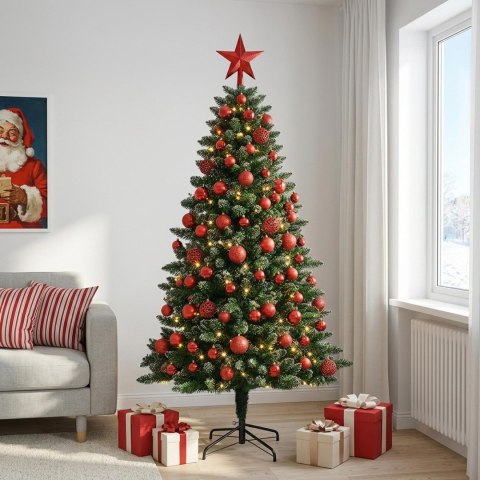 VidaXL Sztuczna choinka z bombkami 210 cm 300 LED Ciepła biel