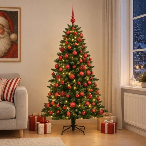 VidaXL Sztuczna choinka z bombkami 210 cm 300 LED Ciepła biel