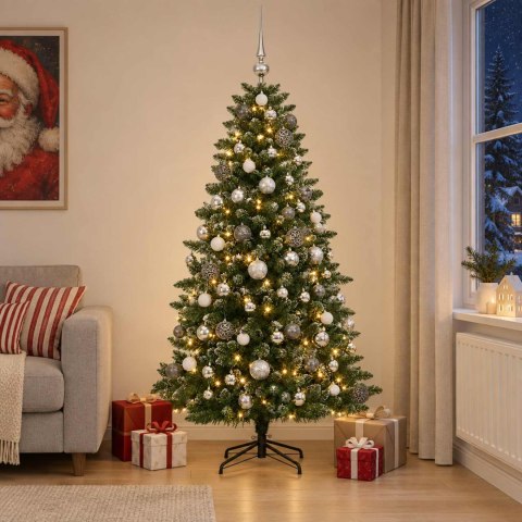 VidaXL Sztuczna choinka z bombkami 210 cm 300 LED Ciepła biel