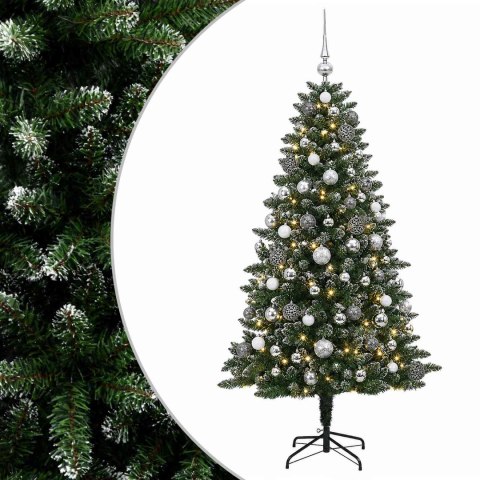 VidaXL Sztuczna choinka z bombkami 210 cm 300 LED Ciepła biel