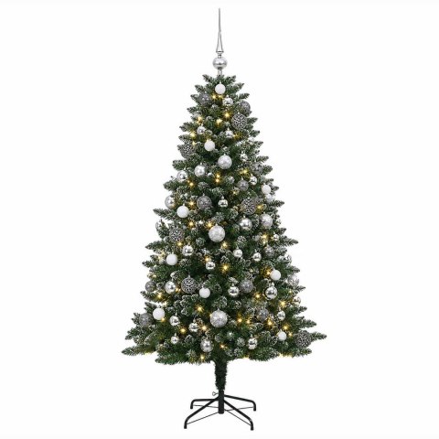 VidaXL Sztuczna choinka z bombkami 210 cm 300 LED Ciepła biel