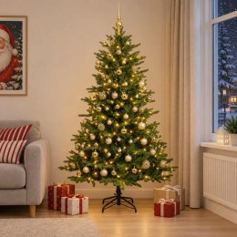 VidaXL Sztuczna choinka z bombkami 210 cm 300 LED Ciepła biel