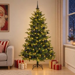 VidaXL Sztuczna choinka z bombkami 210 cm 300 LED Ciepła biel