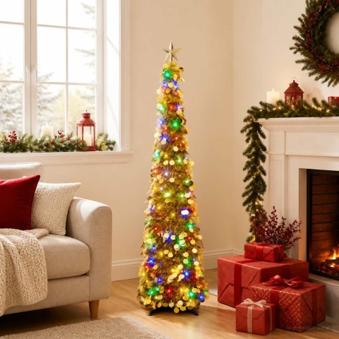 VidaXL Choinka LED pop-up z gwiazdą na czubku 150 cm 50 LED PET złoty