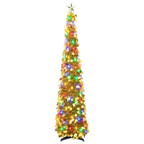 VidaXL Choinka LED pop-up z gwiazdą na czubku 150 cm 50 LED PET złoty