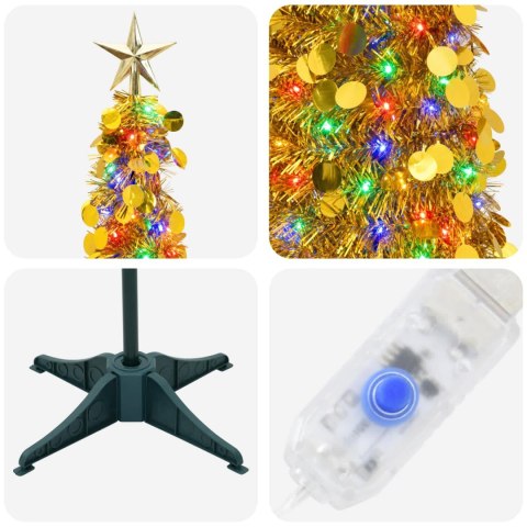 VidaXL Choinka LED pop-up z gwiazdą na czubku 150 cm 50 LED PET złoty