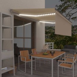 VidaXL Ręczna markiza z oświetleniem LED solarnym 4 x 3 m kremowy