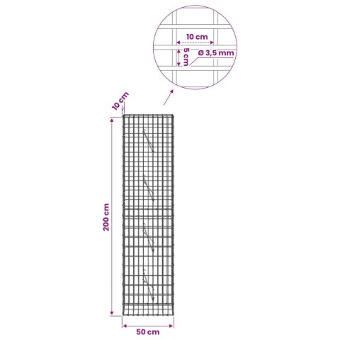 VidaXL Gabion z drutu 3,5 mm i siatką 5x10 cm 50x10x200 cm
