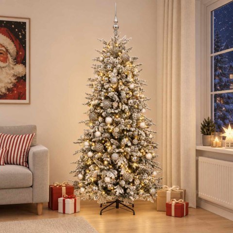 VidaXL Sztuczna choinka z bombkami 210 cm 300 LED Ciepła biel PE i PVC