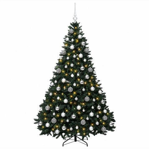 VidaXL Sztuczna choinka, ciemnozielona, z bombkami 180 cm 300 LED