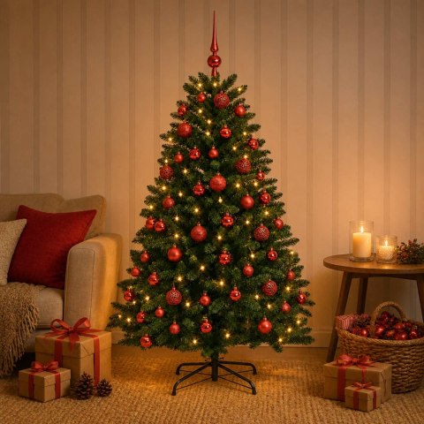 VidaXL Sztuczna choinka, średniozielona, z bombkami 150 cm 150 LED