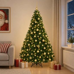 VidaXL Sztuczna choinka, średniozielona, z bombkami 210 cm 300 LED