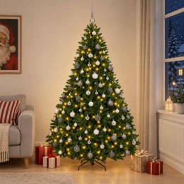 VidaXL Sztuczna choinka, średniozielona, z bombkami 210 cm 300 LED