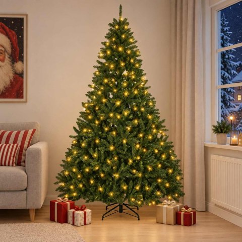 VidaXL Sztuczna choinka z zawiasami 210 cm 300 LED Ciepła biel