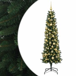 VidaXL Sztuczna wąska choinka z bombkami 180 cm 300 LED Ciepła biel