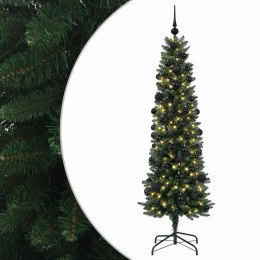 VidaXL Sztuczna wąska choinka z bombkami 180 cm 300 LED Ciepła biel