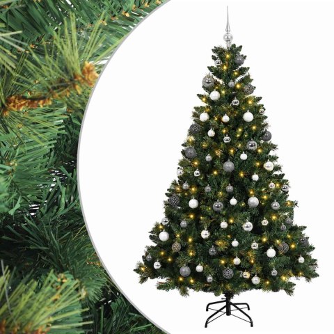 VidaXL Sztuczna choinka z bombkami 210 cm 300 LED Ciepła biel