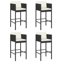 STOŁKI BAROWE Z PODUSZKAMI 4 SZT CZARNE POLIRATTAN