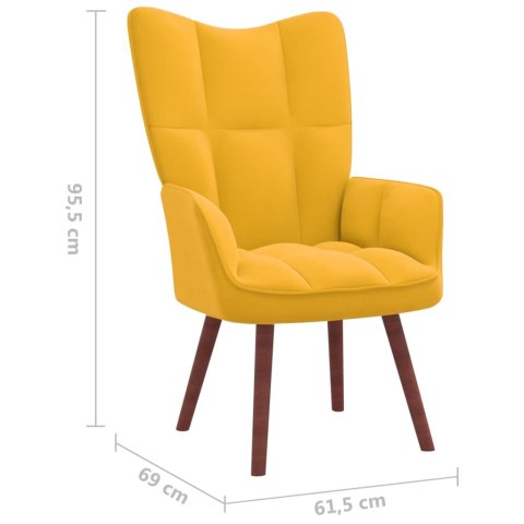 FOTEL Z PODNÓŻKIEM MUSZTARDOWY OBITY AKSAMITEM