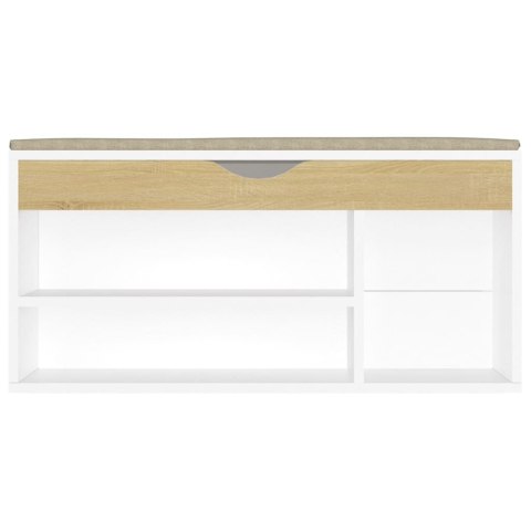 ŁAWKA NA BUTY Z PODUSZKĄ BIEL I DĄB SONOMA 104X30X49CM