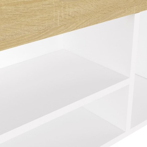 ŁAWKA NA BUTY Z PODUSZKĄ BIEL I DĄB SONOMA 104X30X49CM