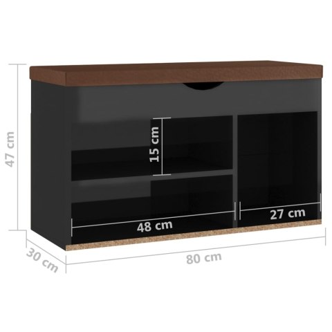 ŁAWKA NA BUTY Z PODUSZKĄ POŁYSK CZARNA 80X30X47CM