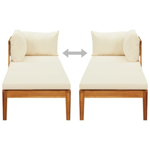 LEŻAK Z 1 PODŁOKIETNIKIEM KREMOWE PODUSZKI DREWNO AKACJOWE