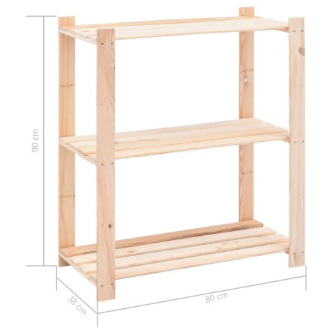 REGAŁY Z 3 PÓŁKAMI 3 SZT. 80X38X90CM SOSNA 150KG
