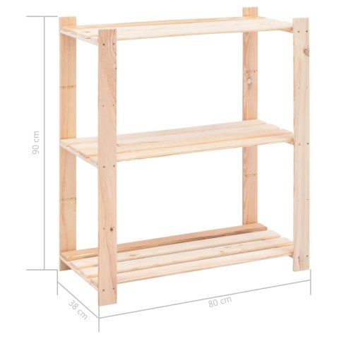 REGAŁY Z 3 PÓŁKAMI 5 SZT. 80X38X90CM SOSNA 150KG