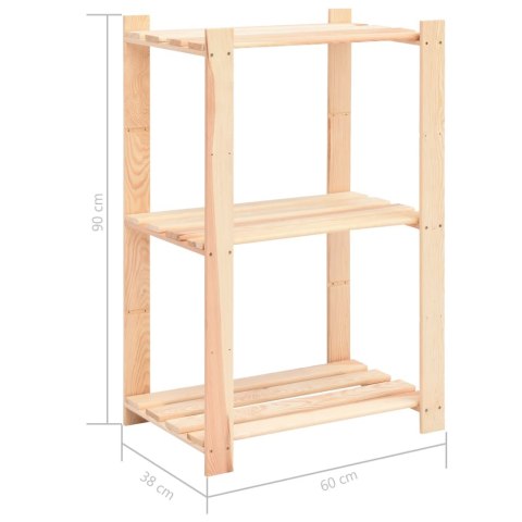 REGAŁY Z 3 PÓŁKAMI 5 SZT 60X38X90CM SOSNA 150KG