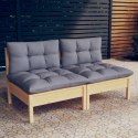 2-OSOBOWA SOFA OGRODOWA Z SZARYMI PODUSZKAMI DREWNO SOSNOWE