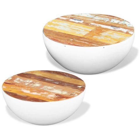 DWA STOLIKI KAWOWE NA KSZTAŁT MISY Z DREWNA ODZYSKANEGO