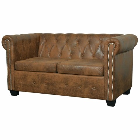 DWUOSOBOWA SOFA CHESTERFIELD ZE SZTUCZNEJ SKÓRY BRĄZOWA