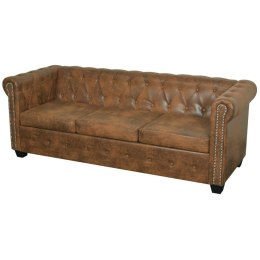 TRZYOSOBOWA SOFA CHESTERFIELD ZE SZTUCZNEJ SKÓRY BRĄZOWA