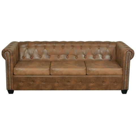 TRZYOSOBOWA SOFA CHESTERFIELD ZE SZTUCZNEJ SKÓRY BRĄZOWA
