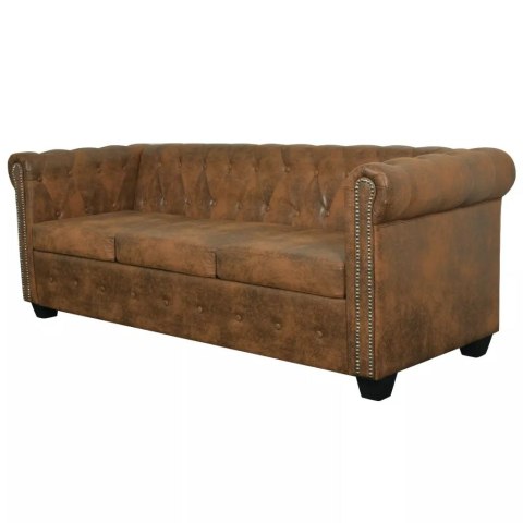 TRZYOSOBOWA SOFA CHESTERFIELD ZE SZTUCZNEJ SKÓRY BRĄZOWA