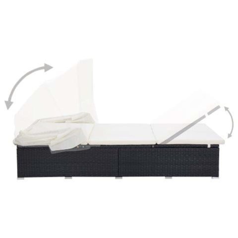2-OSOBOWY LEŻAK Z PODUSZKĄ POLIRATTAN CZARNY