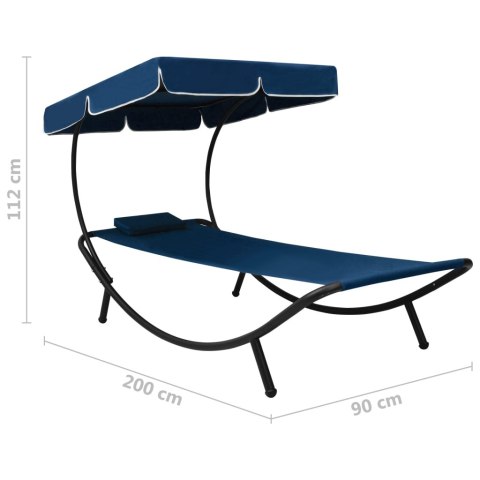LEŻAK OGRODOWY Z BALDACHIMEM I PODUSZKĄ NIEBIESKI