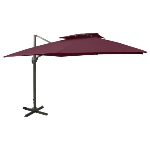 PARASOL WISZĄCY Z PODWÓJNĄ CZASZĄ 300X300CM BORDOWY