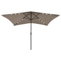 PARASOL Z LAMPKAMI LED NA STALOWYM SŁUPKU KOLOR TAUPE 2X3 M