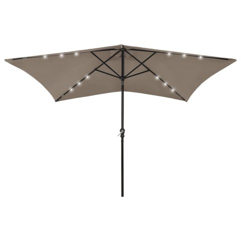 PARASOL Z LAMPKAMI LED NA STALOWYM SŁUPKU KOLOR TAUPE 2X3 M