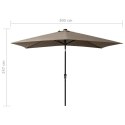 PARASOL Z LAMPKAMI LED NA STALOWYM SŁUPKU KOLOR TAUPE 2X3 M